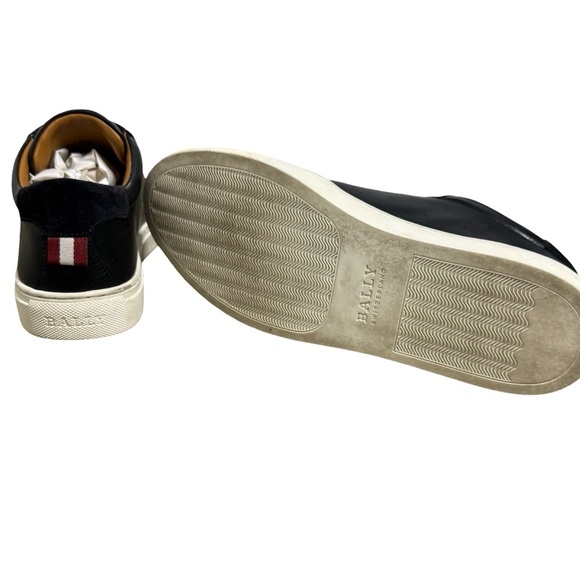 Bally Men’s Leather Suede Sneakers Black Red Stripe Size US 9 EU 39.5 - Picture 8 of 14